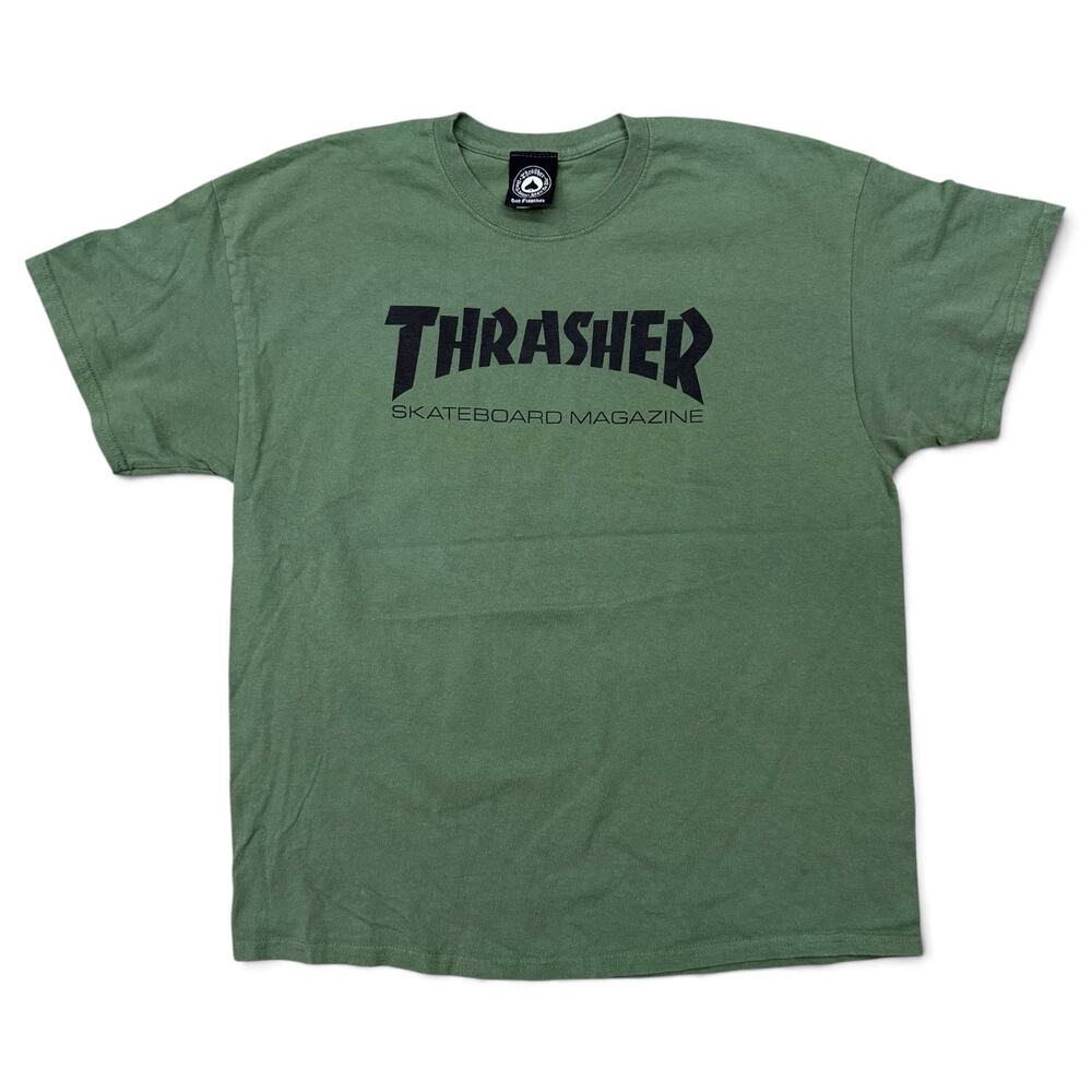 Thrasher Skateboard Magazine T Shirt Army Olive Green XL Skate Tee Streetwear
